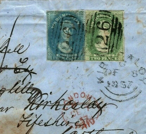 Australia States Cover TASMANIA 1857 Rare Imperf CHALON Franking SCOTLAND MC212 Cover
