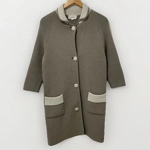 Vintage 60s Italian Mod Cardigan Women's UK 10 Brown Chunky Wool Longline Pocket - Picture 1 of 24
