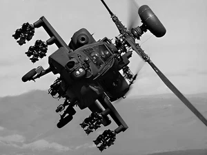 Apache Longbow Attack Helicopter Aggressive Flight Mountains Photo Poster B+W - Picture 1 of 2