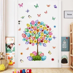Large Colorful Easter Tree Wall Decal, Happy Eggs Butterfly Flower Vinyl Wall... - Picture 1 of 7