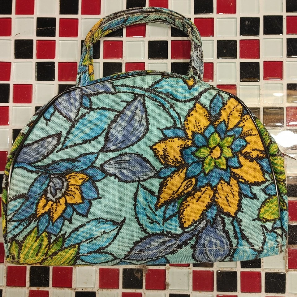 BOLSA DE MAQUILLAJE de Colección 60’s 70’s Floral 10x7” Cartera Equipaje de Mano Artículos de Aseo Foto 1 de 4