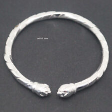 Pure 999 Fine Silver Bracelet Women Men Twist Lotus Head Cuff Bangle 2.4inchDia