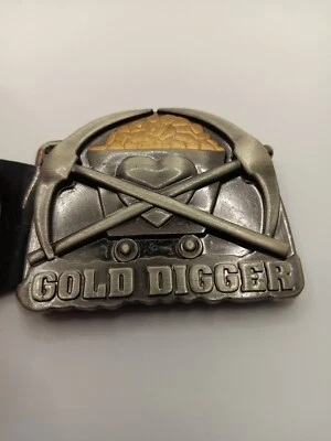 Gold Digger Belt Buckle Pickaxes Minecart Novelty Western Funny Metal Retro USA - Image 1 of 2