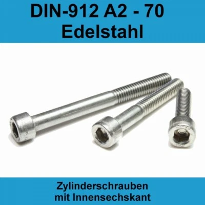 M4 DIN912 Zylinderschraube Innensechskant Kopf Schrauben A2 Edelstahl VA V2A M4x - Bild 1 von 3