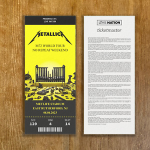 Metallica 2023-2024 M72 World Tour réplique billet stub personnalisable n'importe quel siège