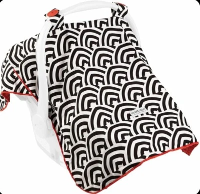 Carseat Canopy Stroller Cover Solomon Black White & Minky Red Chenille - Image 1 of 4