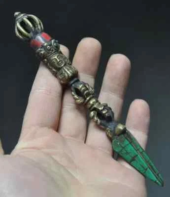 Antigua estatua china tibetana budista bronce cobre Dorje Phurpa Pestle Vajra Foto 1 de 4