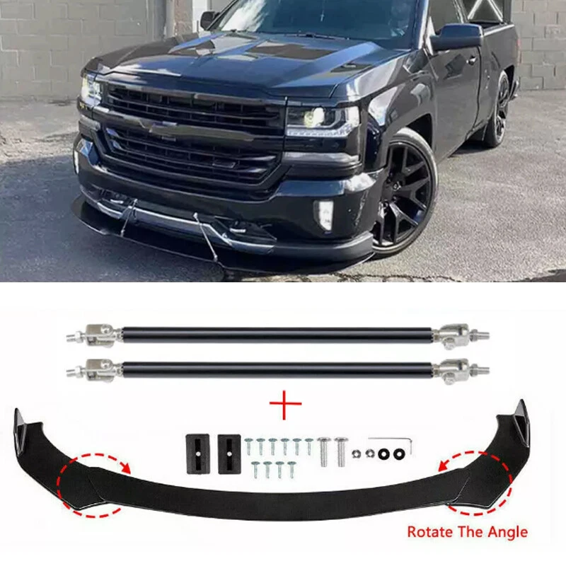 Kit de carrocería de alerón divisor de labios para parachoques delantero + varillas de puntal para Chevy Silverado 1500 Foto 1 de 4