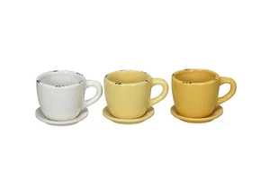 Pflanztasse Dolomit 3Fb. sort. gelb/creme Tasse Pflanztopf Keramik Ø10x8cm H7cm - Bild 1 von 4