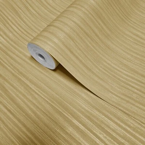 Yellow Beige gold metallic Textured plain vertical lines faux fabric Wallpaper - Picture 1 of 12