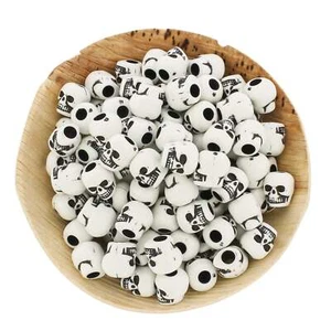 Skull Acrylic Beads 10mm - Black and White - 50 Beads - BD1964 - Picture 1 of 1