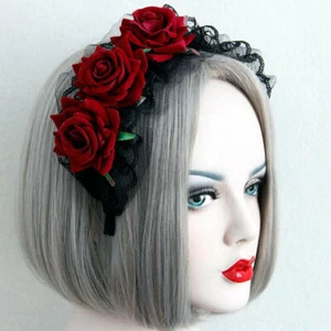 lace wedding Party Hair Headband Prop Garland Women Girl flower Floral Red Rose - Picture 1 of 7