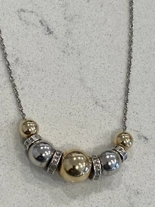 Ross Simons Sterling Silver 925 And 14kt Yellow Gold Bead Necklace With Diamonds - Picture 1 of 12