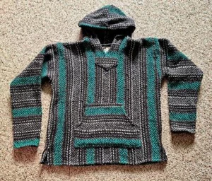 Baja Joe Hoodie Adult Medium M Teal Gray Black Pocket Sweater Drug Rug Mexico - Picture 1 of 7