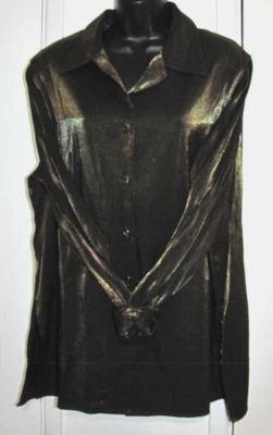 Vtg NWT Jaclyn Smith Button Up Blouse Top Shimmer-Olive Green tag:16  fits-Wm 18 - Image 1 of 4