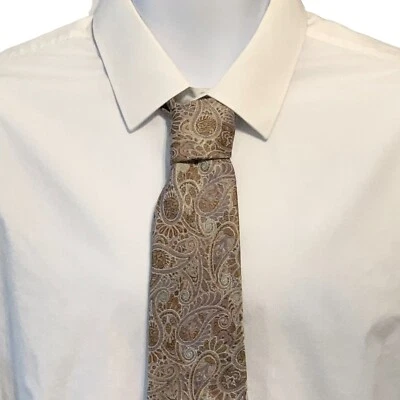 Мужской шелковый галстук Peter Millar сложенный вручную королевский бронзовый синий жаккард с узором пейсли - Изображение 1 из 4