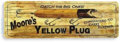 Yellow Plug Fishing Sign, Bait, Lure, Tackle, Fish, Tin Sign B693 - Image 1 of 3