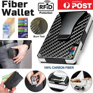 Men Carbon Fiber Credit Card Holder RFID Blocking Slim Wallet Money Clip Purse - Picture 1 of 13