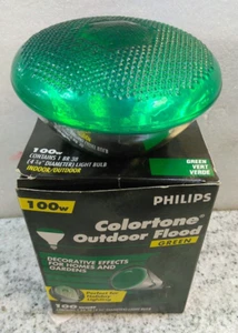 PHILIPS COLORTONE OUTDOOR/INDOOR FLOOD GREEN LIGHT BULB/ 100 W-BR38 (L43LOBY - Picture 1 of 6