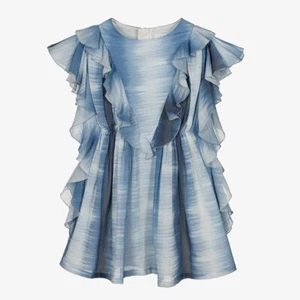 Chloé Girls Blue 4 Cotton Blue Gradient Dress Ruffles Mini Cap Sleeve $301 - Picture 1 of 16