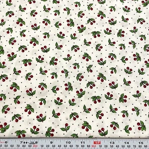 Mary Engelbreit 2010 by Cranston Cherries on White Cotton Remnant 14" x 45" - Picture 1 of 2