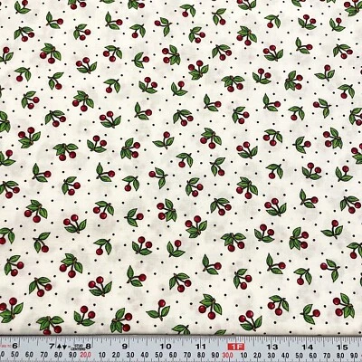 Mary Engelbreit 2010 by Cranston Cherries on White Cotton Remnant 14" x 45" - Image 1 of 2