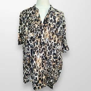 Maggie Barnes Woman's Size 2X Blouse Top Shirt Animal Print Short Sleeve Button - Picture 1 of 9