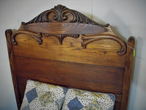 Antique Oak Twin Bed Ornate carvings 1900's refinished Cover