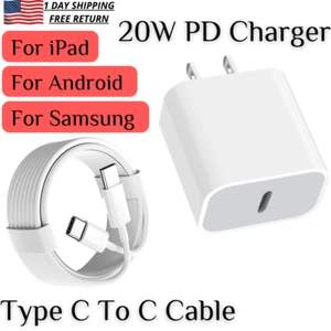 New 20W PD Power Adapter For iPad Pro Air USB C To Type C Cable Fast Charger USA - Picture 1 of 18