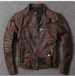 Men's Cafe Racer Leather Jacket Motorcycle Vintage Distressed Genuine Leather - Picture 1 of 3