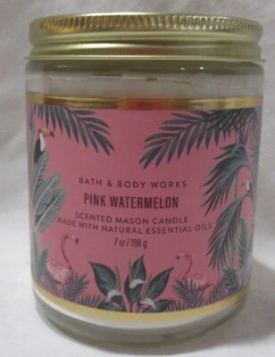 Tarro de albañil de mecha única Bath & Body Works vela perfumada SANDÍA ROSA Foto 1 de 3