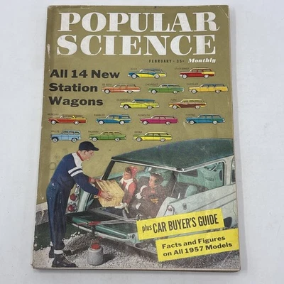 Vintage Popular Science Magazine - Feb 1957 - 14 New Station Wagons, A-Bomb - Image 1 of 4