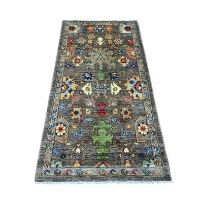 3'1"x6' Dim Gray Peshawar Heris Design Pure Wool Hand Knotted Runner Rug G89834 - Image 1 of 4