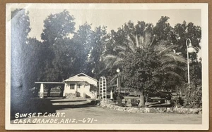 Sunset Court Casa Grande Arizona RPPC Vintage Motel vera foto cartolina 671 - Foto 1 di 2
