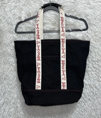 Bolso de Mano Victoria’s Secret Negro de Lona Cremallera Superior Mediano Logo Shopper Bolso de Viaje Foto 1 de 4
