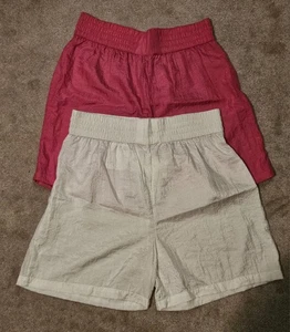 NEW Vintage Hanes Her Way Activewear Nylon Shorts Two Pair Pink White XL - Picture 1 of 9
