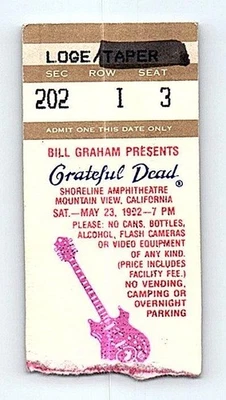 Grateful Dead Mail Order Concert Ticket Stub May 23 1992 Mountain View CA - Image 1 of 2