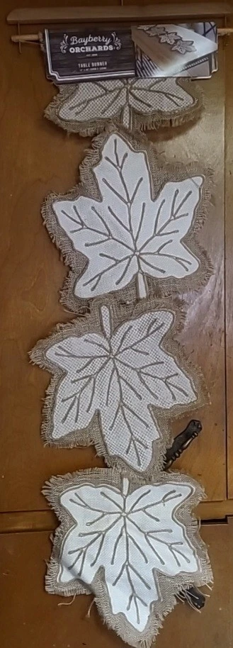 NUEVO CON ETIQUETAS Corredor de Mesa Bayberry Huertos Otoño Bordado Hojas Arpillera 48"x 13" Foto 1 de 1