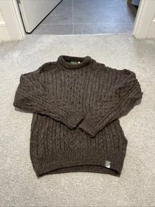 Glencroft Mens Small Brown Heather 100% Wool Cable Knit Crew Neck Sweater - Picture 1 of 5