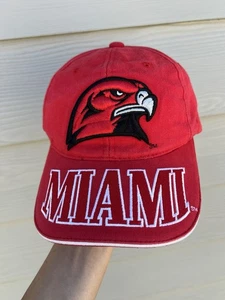 Cappello rosso regolabile Miami University RedHawks anni 90 abbigliamento preside campus - Foto 1 di 7