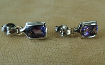 Pendientes colgantes Lorenzo de amatista y plata de ley y oro de 18 quilates Foto 1 de 4