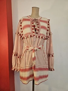 Dodo Bar Or Short Dress Or Long Top Shirt Blouse Pockets Tie Size L - Picture 1 of 15
