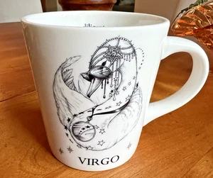 Williams Sonoma Zodiac Jungfrau Lg 20oz Kaffeebecher Rory Dobner Schwan Vogelschirme B&W - Bild 1 von 7