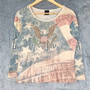 Womens Top Medium Vintage Y2K Eagle Patriotic USA American Flag All Over Print - Picture 1 of 8