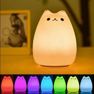LED Cat Night Light for Kids Silicone Cute Cat Nursery Night Light Beside Lamp - Picture 1 of 12