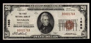 1929 $20 TY-1 THE F NB OF SHARON PA - Picture 1 of 3