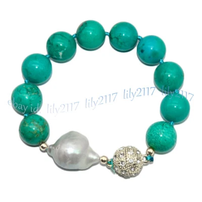 Натуральный зеленый бирюзовый круглый драгоценный камень бисер белый Кеши барокко жемчуг браслет - Изображение 1 из 4
