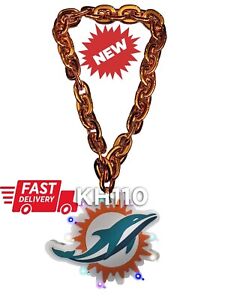 Miami Dolphins NFL LED Light Up Fan Chain Necklace-Orange Chain
