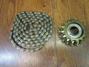 VINTAGE REGINA ORO 5 SPEED 14-18T BSA THREADED FREE WHEEL 110 LINK RECORD CHAIN - Picture 1 of 6