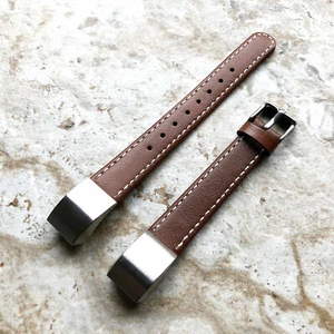 Correa de correa de cuero suave marrón elegante unisex con puntos para Fitbit Alta HR - Imagen 1 de 7